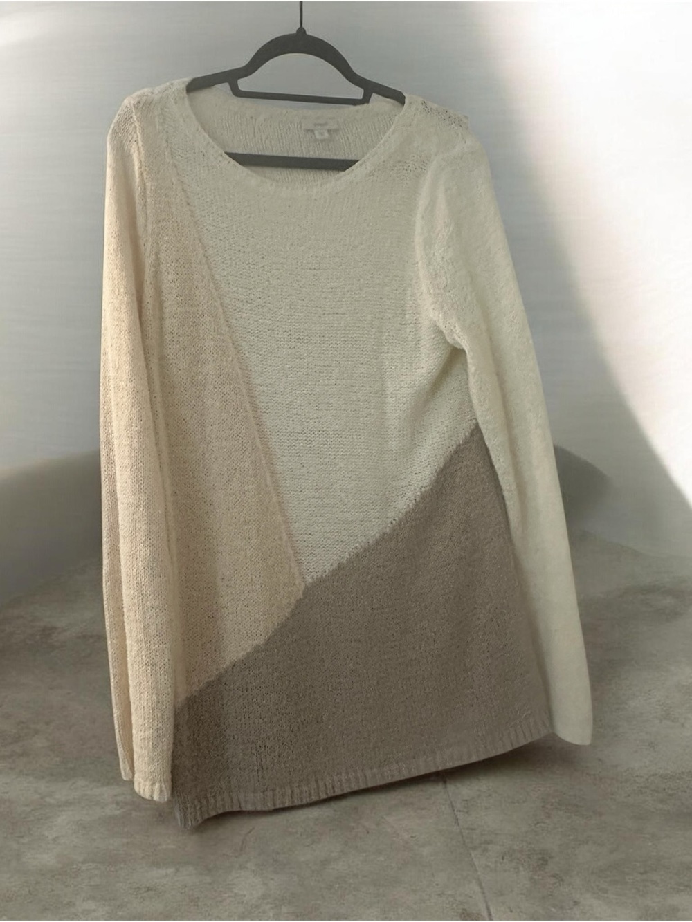 J. Jill Cream, Beige and Taupe Colorblock Scoop Neck Sweater